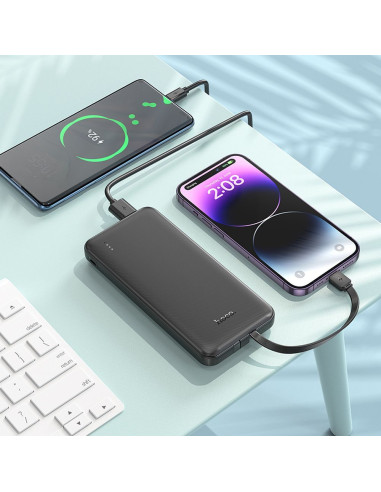 HOCO powerbank 10 000 mAh with cables Type C + Lightning 2A J118 black