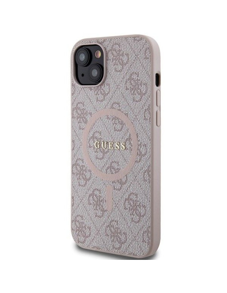 Véritable GUESS Case GUHMP15MG4GFRP pour iPhone 15 Plus (Compatible avec Magsafe / 4G Ring classic logo / pink)