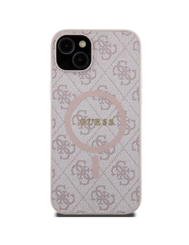 Véritable GUESS Case GUHMP15MG4GFRP pour iPhone 15 Plus (Compatible avec Magsafe / 4G Ring classic logo / pink)