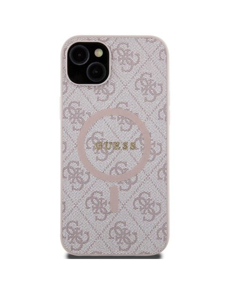 Véritable GUESS Case GUHMP15MG4GFRP pour iPhone 15 Plus (Compatible avec Magsafe / 4G Ring classic logo / pink)