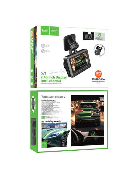 HOCO caméra voiture avec écran 2.45" + caméra arrière 1080P/30fps DV3 noir