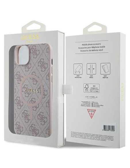 Véritable GUESS Case GUHMP15MG4GFRP pour iPhone 15 Plus (Compatible avec Magsafe / 4G Ring classic logo / pink)