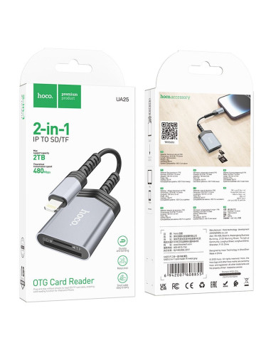 HOCO Lecteur de cartes mémoire 2-en-1 Lightning UA25 gris