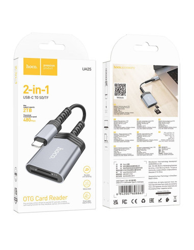 HOCO Lecteur de cartes mémoire 2-en-1 Type C UA25 gris