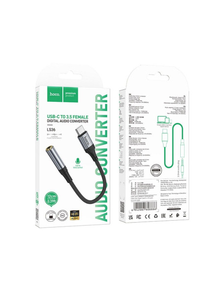 Adaptateur HOCO AUX Type C vers Jack 3,5 mm LS36 0,12 m noir