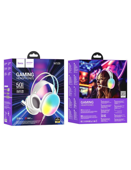 HOCO wire headphones USB A / Jack 3,5 mm with microphone W109 GAMING white