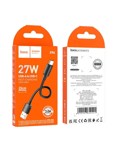 HOCO Câble USB A vers Type C PD 2.4A 27W X96 0.25 m noir