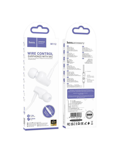 HOCO earphones universal with microphone M112 white