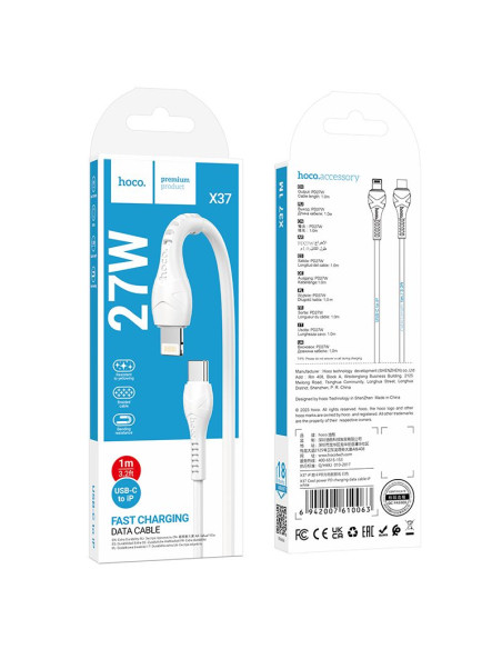 Câble HOCO Type C vers Lightning PD 27W X37 1 m blanc