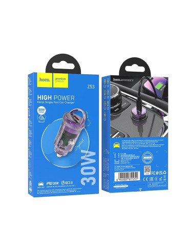 HOCO chargeur de voiture Type C PD QC3.0 3A 30W Z53 transparent violet