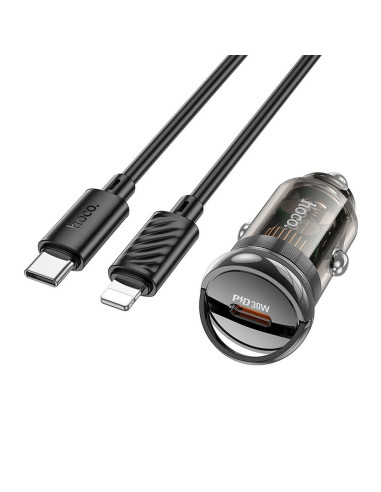 HOCO Chargeur de voiture Type C + câble Type C vers Lightning PD QC3.0 30W Z53 noir