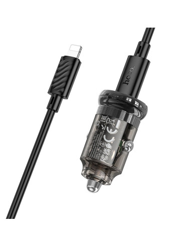 HOCO Chargeur de voiture Type C + câble Type C vers Lightning PD QC3.0 30W Z53 noir