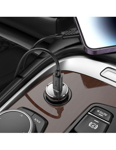 HOCO Chargeur de voiture Type C + câble Type C vers Lightning PD QC3.0 30W Z53 noir
