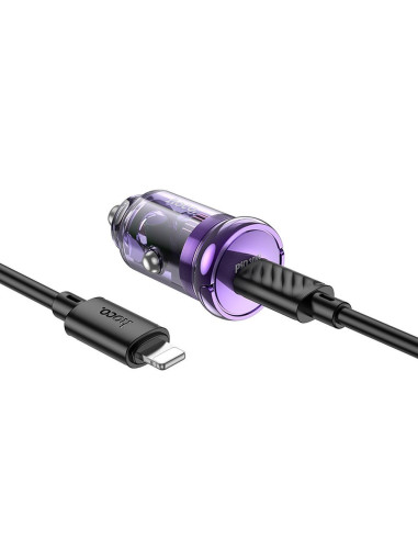 HOCO Chargeur de voiture Type C + Câble Type C vers Lightning PD QC3.0 30W Z53 violet