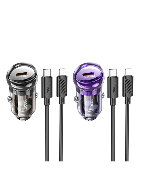 HOCO Chargeur de voiture Type C + Câble Type C vers Lightning PD QC3.0 30W Z53 violet