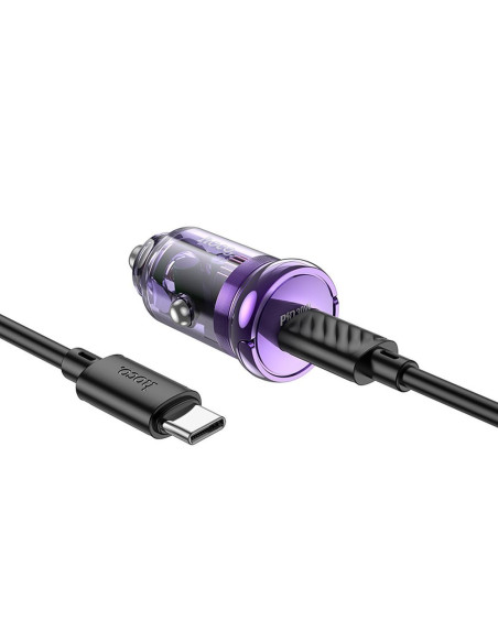 HOCO Chargeur de voiture Type C + câble Type C vers Type C PD QC3.0 30W Z53 violet