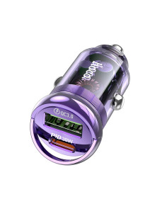 HOCO chargeur de voiture USB A + Type C PD QC3.0 3A Z53A transparent violet