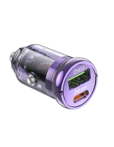 HOCO chargeur de voiture USB A + Type C PD QC3.0 3A Z53A transparent violet