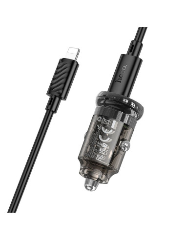 HOCO chargeur de voiture USB A + Type C + câble Type C vers Lightning PD QC3.0 3A 30W Z53A noir