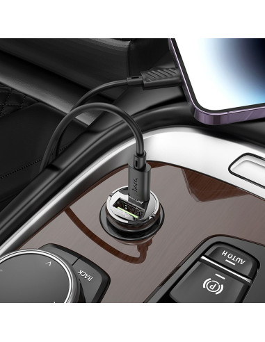 HOCO chargeur de voiture USB A + Type C + câble Type C vers Lightning PD QC3.0 3A 30W Z53A noir