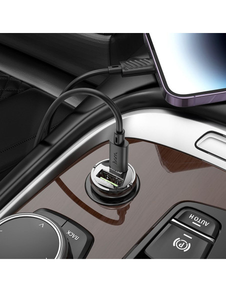HOCO chargeur de voiture USB A + Type C + câble Type C vers Lightning PD QC3.0 3A 30W Z53A noir