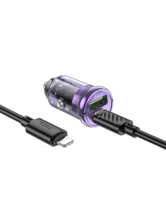 HOCO chargeur de voiture USB A + Type C + câble Type C vers Lightning PD QC3.0 3A 30W Z53A violet 2