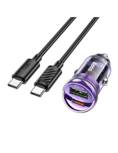 HOCO chargeur de voiture USB A + Type C + câble Type C vers Type C PD QC3.0 3A 30W Z53A violet