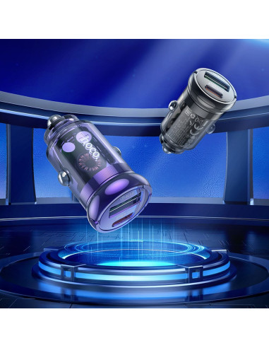 HOCO chargeur de voiture USB A + Type C + câble Type C vers Type C PD QC3.0 3A 30W Z53A violet