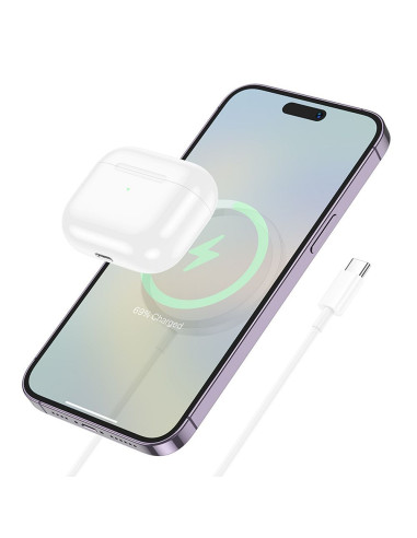 Chargeur inductif HOCO Type C compatible avec MagSafe 15W CW52 1m blanc