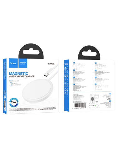 Chargeur inductif HOCO Type C compatible avec MagSafe 15W CW52 1m blanc