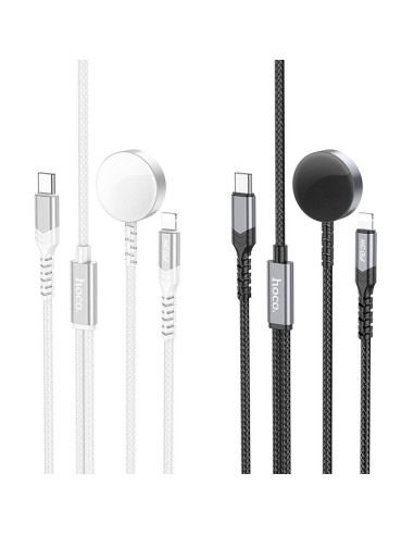HOCO Chargeur inductif 2-en-1 Type C pour Apple Watch + câble de charge Lightning PD QC 3A CW54 1.2m noir