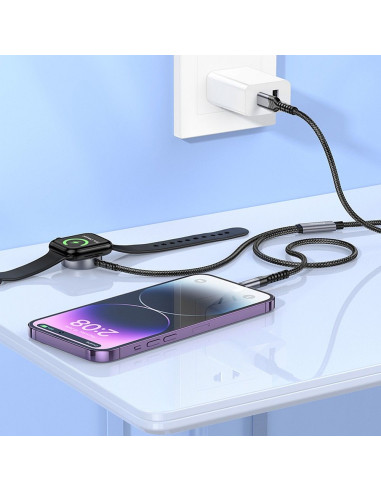 HOCO Chargeur inductif 2-en-1 Type C pour Apple Watch + câble de charge Lightning PD QC 3A CW54 1.2m noir