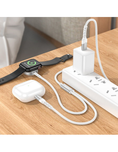 HOCO 2-in-1 Chargeur inductif Type C pour Apple Watch + Câble de charge Lightning PD QC 3A CW54 1.2m blanc