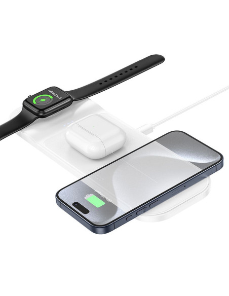 HOCO Chargeur inductif 3-en-1 compatible avec l'Apple Watch 15W CQ5 blanc