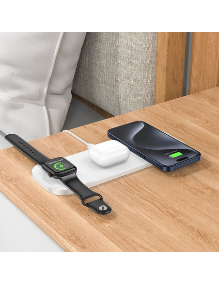 HOCO Chargeur inductif 3-en-1 compatible avec l'Apple Watch 15W CQ5 blanc