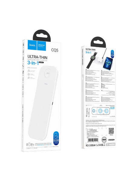 HOCO Chargeur inductif 3-en-1 compatible avec l'Apple Watch 15W CQ5 blanc