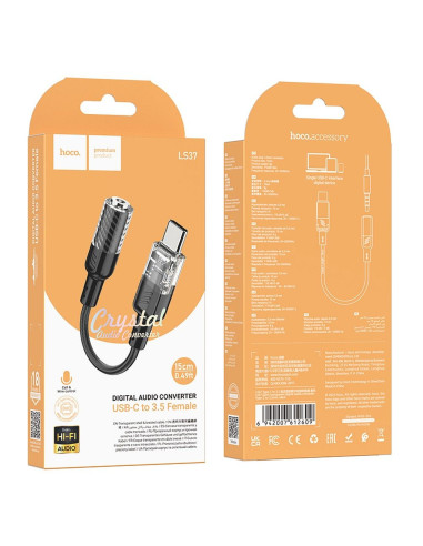 Adaptateur HOCO AUX Type C vers Jack 3,5 mm LS37 0,15 m transparent noir