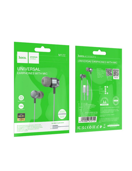 Écouteurs filaires HOCO de type C avec microphone M122 gris