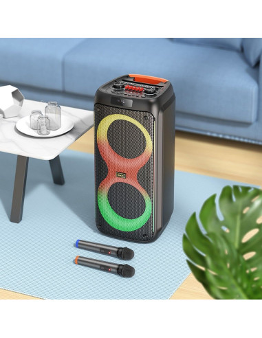 HOCO enceinte bluetooth + 2 x microphones sans fil HA7 noir