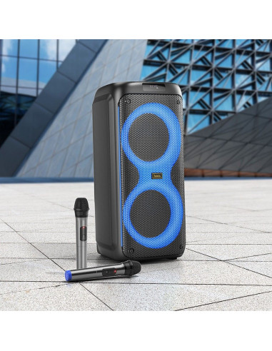 HOCO enceinte bluetooth + 2 x microphones sans fil HA7 noir