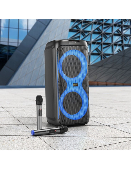 HOCO enceinte bluetooth + 2 x microphones sans fil HA7 noir
