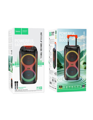 HOCO enceinte bluetooth + 2 x microphones sans fil HA7 noir