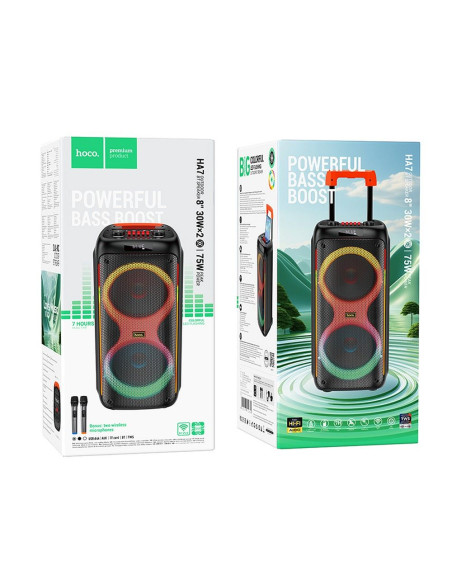 HOCO enceinte bluetooth + 2 x microphones sans fil HA7 noir