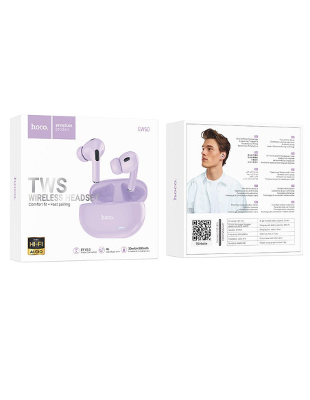 HOCO wireless bluetooth earphones TWS EW60 purple