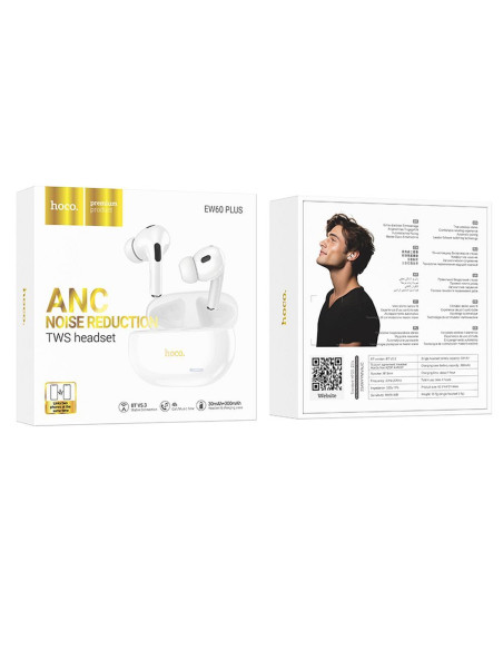 Écouteurs stéréo sans fil / bluetooth HOCO Norman TWS EW60 Plus ANC blanc EOL (C)