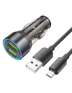 HOCO chargeur de voiture 2 x USB A + câble USB A vers Micro USB QC3.0 3A 36W NZ12 transparent noir