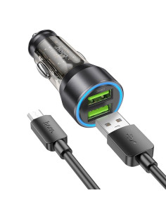 HOCO chargeur de voiture 2 x USB A + câble USB A vers Micro USB QC3.0 3A 36W NZ12 transparent noir 2