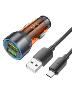 HOCO chargeur de voiture 2 x USB A + câble USB A vers Micro USB QC3.0 3A 36W NZ12 transparent orange