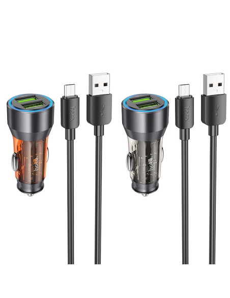 HOCO chargeur de voiture 2 x USB A + câble USB A vers Micro USB QC3.0 3A 36W NZ12 transparent orange
