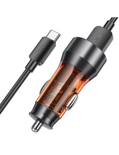 HOCO chargeur de voiture 2 x USB A + câble USB A vers Type C QC3.0 3A 36W NZ12 transpatent orange 2